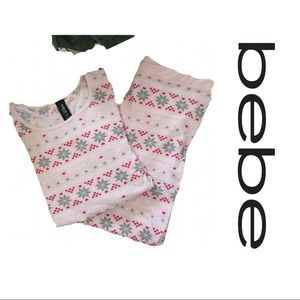 Bebe 2 Piece Holiday Pink Pajama Set